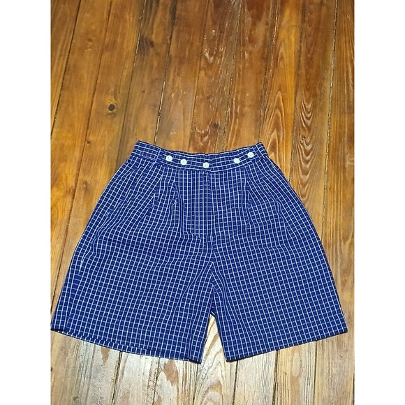 VINTAGE David Brooks Petites Beremuda Blue/White Check Pattern shorts 6P - Picture 2 of 7